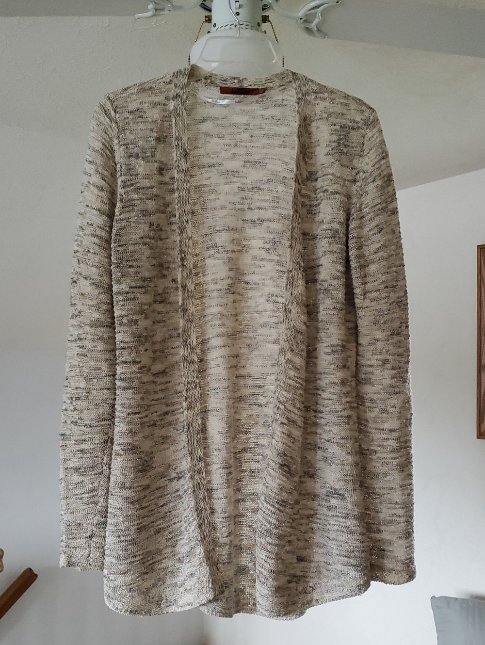 Belldini Open-Front Marled Cream and Gray Cardigan